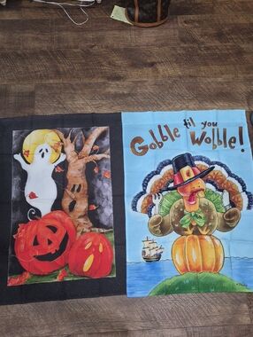 Thanksgiving And Halloween Large  House Flag Lot Cottagecore